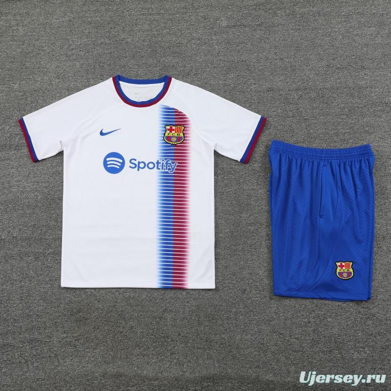 23/24 Barcelona White Short Sleeve Jeresy+Shorts