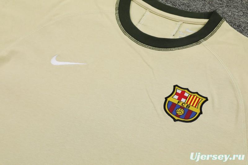 23/24 Barcelona Beige Cotton Short Sleeve Jersey+Shorts