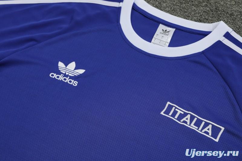 2024 Italy Blue Cotton Short Sleeve Jersey+Shorts