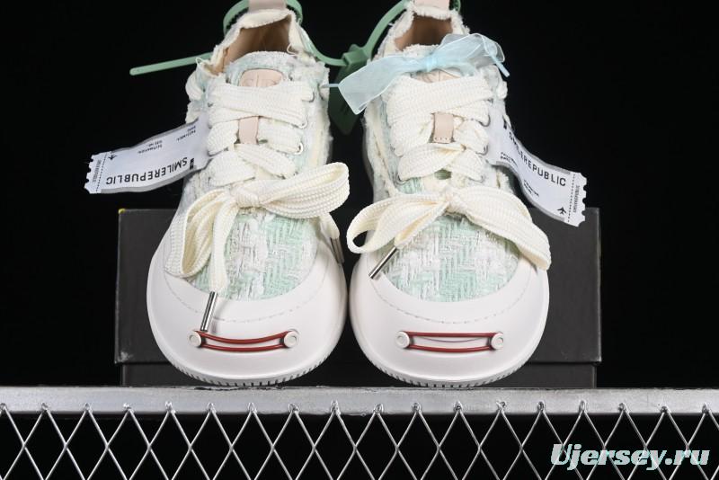 SMILEREPUBLIC Mint Manbo Light Blue Checkered Open Smile Platform Canvas Shoes - G.D4