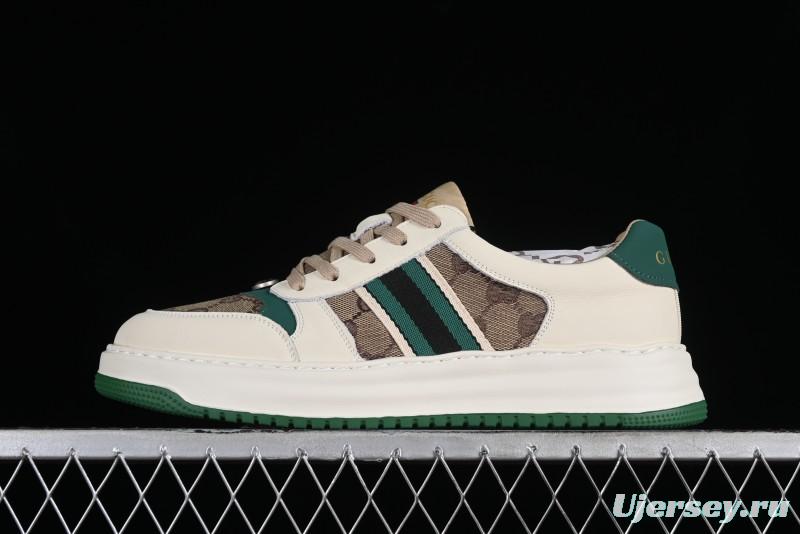 Gucci Chunky B Screener GG Casual Sneakers in Beige and Ebony GG Canvas with Leather Trim - 9Y9209666