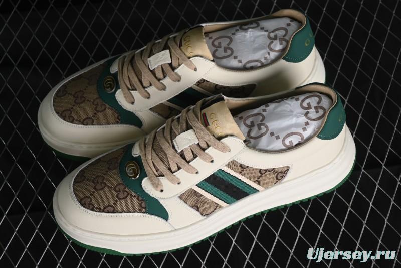 Gucci Chunky B Screener GG Casual Sneakers in Beige and Ebony GG Canvas with Leather Trim - 9Y9209666