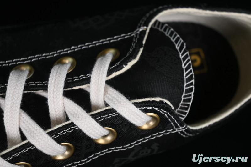 Clot x Fragment Design x Converse Custom Triple Collaboration Low-Top Sneakers with Distressed Black Silk and Brier Pattern - A10925C