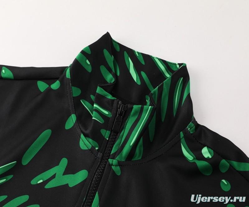 2024 Nigeria Black/Green Full Zipper Jacket +Long Pants