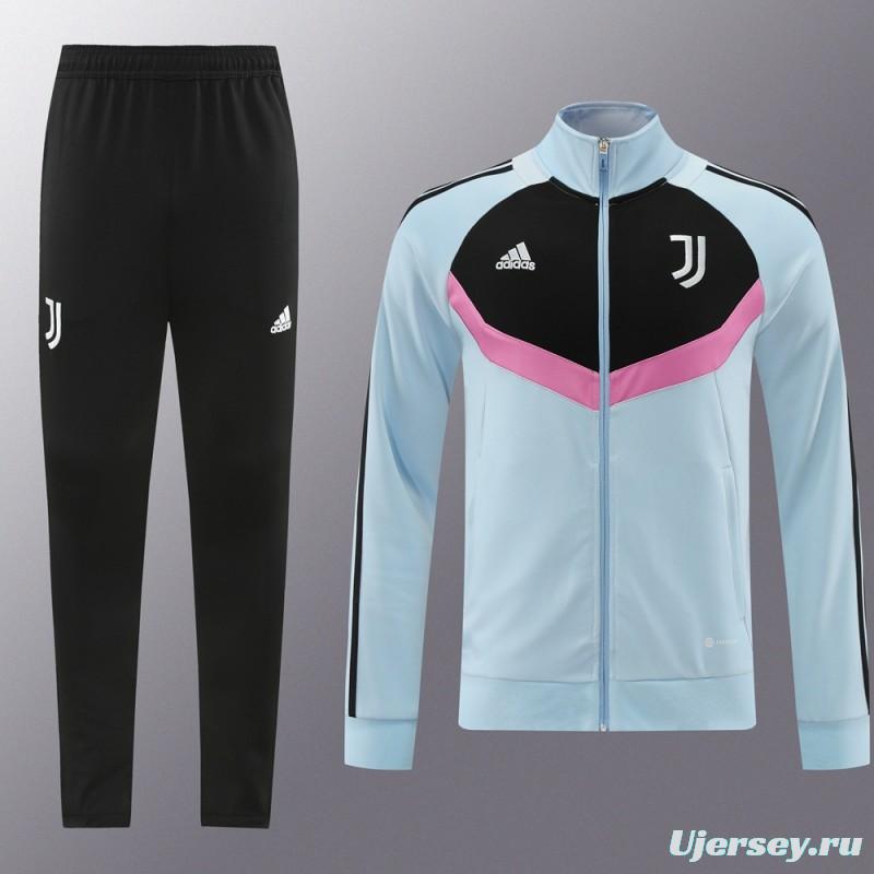 24/25 Juventus Light Blue/Black Full Zipper Jacket +Long Pants