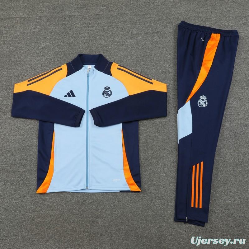 24/25 Real Madrid Light Blue/Yellow Full Zipper Jacket +Long Pants