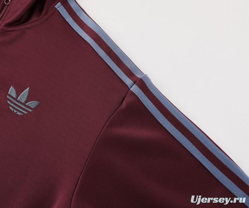 24/25 Adidas Original Wine Full Zipper Jacket +Long Pants