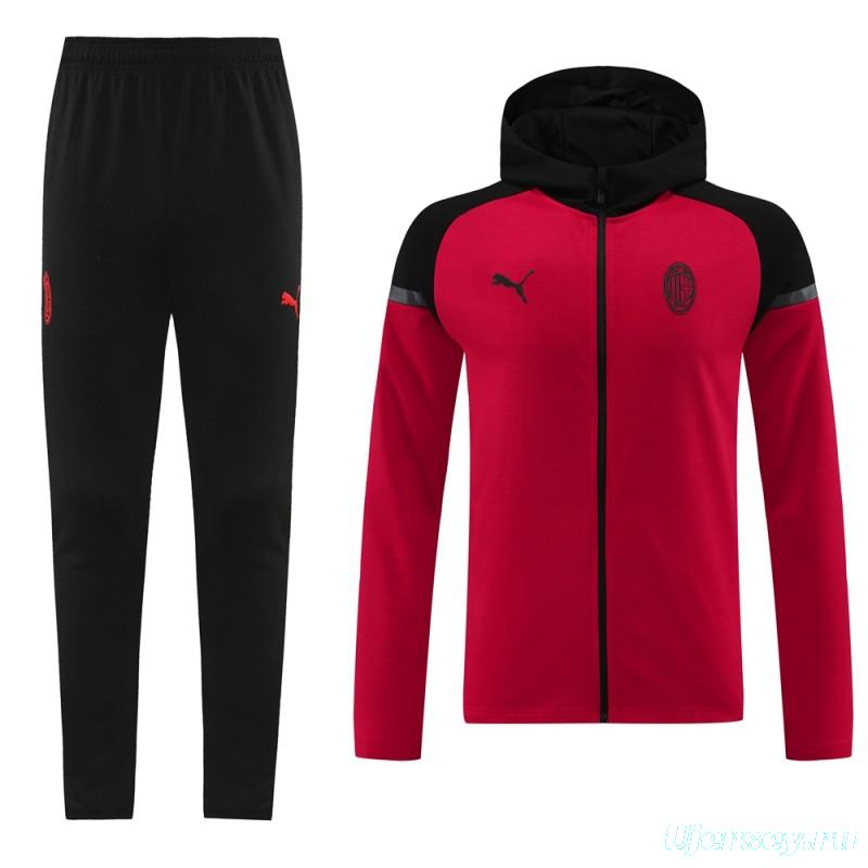 24/25 AC Milan Red/Black Hoodie Full Zipper Jacket +Long Pants