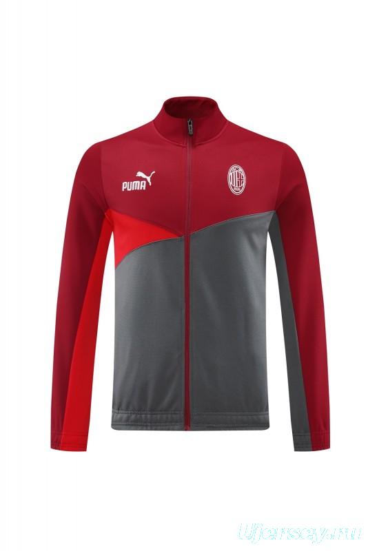 24/25 AC Milan Red/Grey Full Zipper Jacket +Long Pants