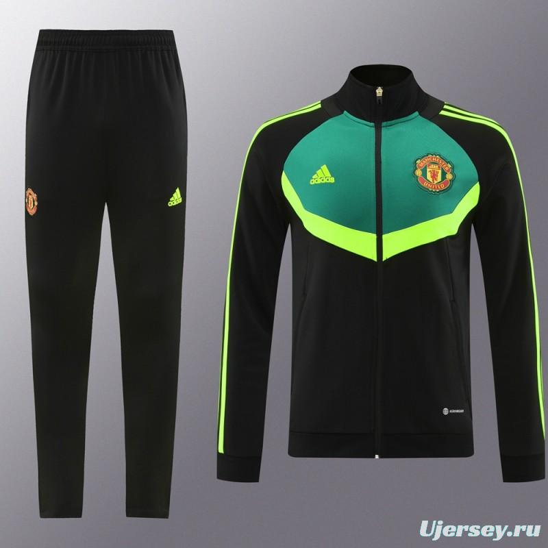 24/25 Manchester United Black/Green Full Zipper Jacket +Long Pants