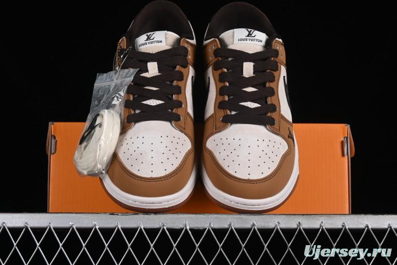 Nike SB Dunk Low LV Collaboration - Brown Black Monogram Anniversary High-End Custom Low-Top Casual Skate Shoes - DQ1098-342
