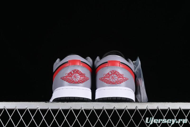 Nike Air Jordan 1 Low AJ1 Basketball Shoes in Grey Black with Red Swoosh - FZ4183-002