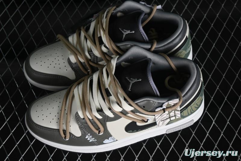 Nike Air Jordan 1 Low Customized Panda Mischief Jungle Adventure Casual Sneakers - 553558-040