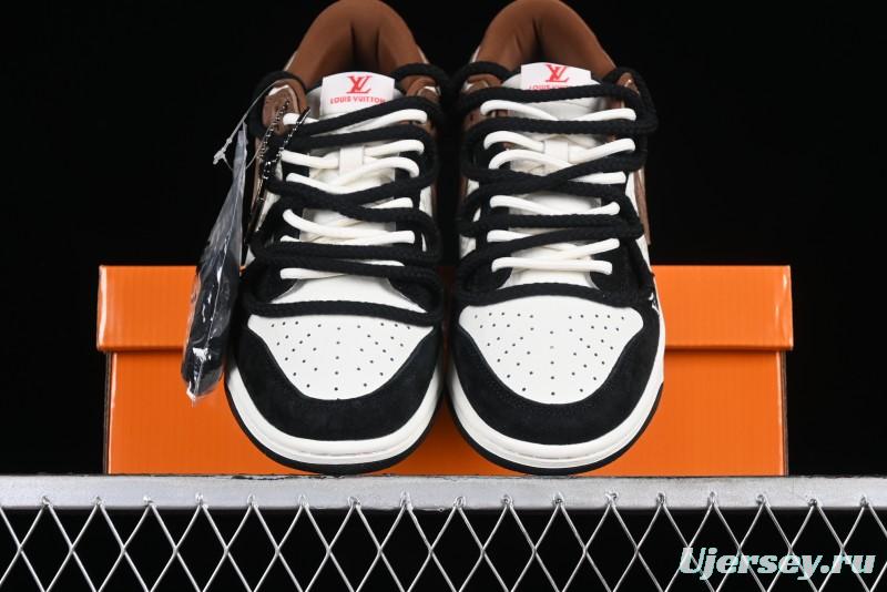 Nike SB Dunk Low LV Collaboration - Black Brown Fade Anniversary Custom Low-Top Casual Sneakers - SJ2068-233