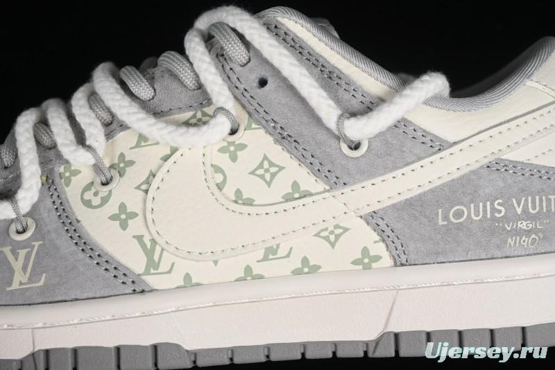 Nike SB Dunk Low LV Collaboration - Beige Grey Strap Pig Suede Anniversary High-End Custom Low-Top Casual Sneakers - SJ2068-237