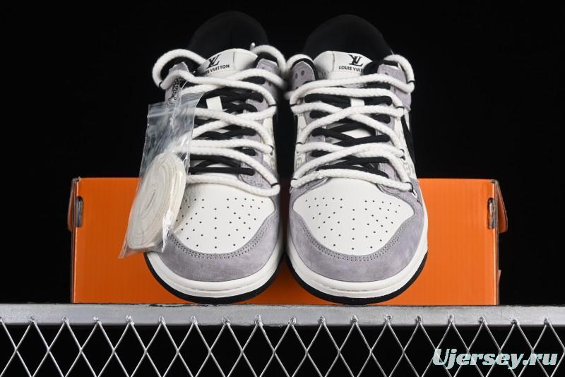 Nike SB Dunk Low LV Collaboration - Grey Pigskin Print Anniversary High-End Custom Low-Top Casual Sneakers - SJ2068-232