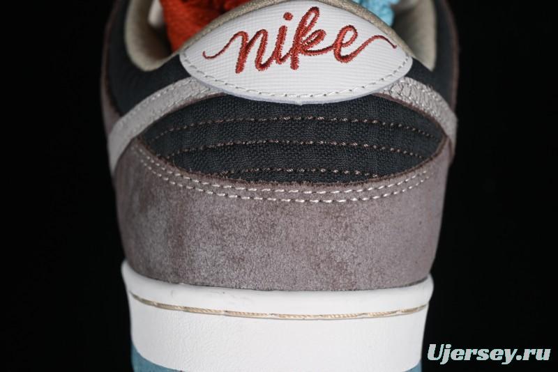 Nike SB Dunk Low Retro Sneakers with Floral Embossed Design and Tiffany Blue Accents - FZ3129-200