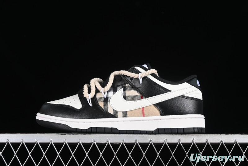 Nike Dunk Low SB Deconstructed Lace-Up Casual Sneakers with Scottish Plaid and Hemp Rope Design - DD1391-100