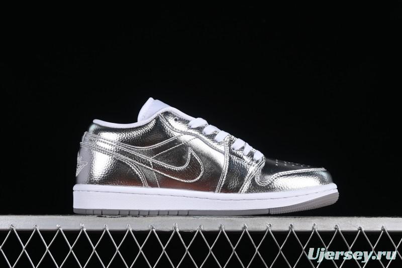 Nike Air Jordan 1 Low "Metallic Silver" Casual Sneakers with Metallic Accents - FN5030-001