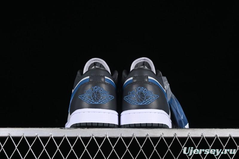 Nike Air Jordan 1 Low AJ1 Black Grey Blue Swoosh Low-Top Lifestyle Basketball Shoes - DC0774-040