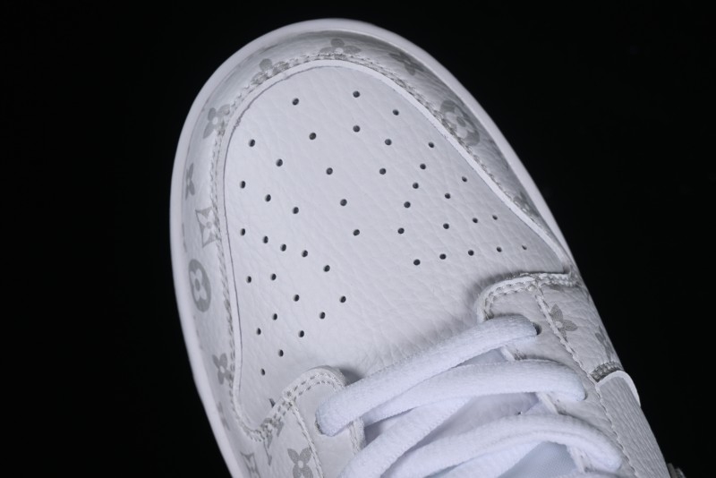 Nike SB Dunk Low Louis Vuitton Collaboration - White Grey Print High-End Custom Low-Top Casual Skate Shoes - LV0526-592