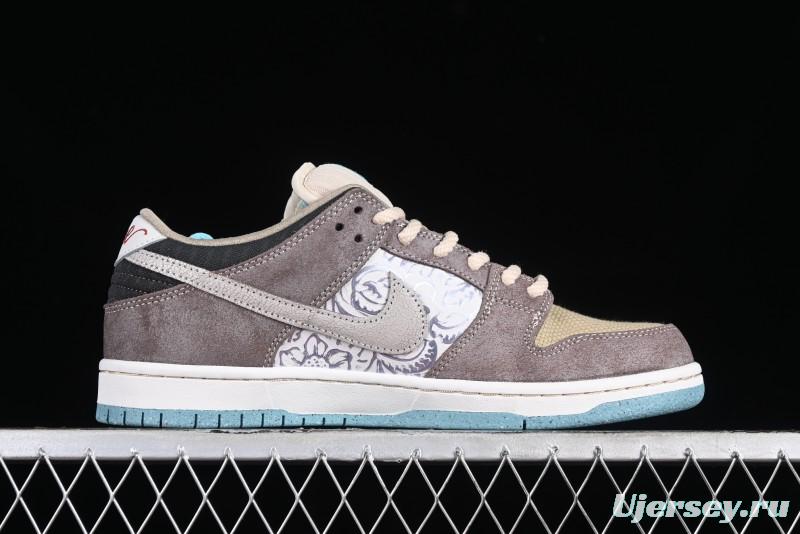 Nike SB Dunk Low Retro Sneakers with Floral Embossed Design and Tiffany Blue Accents - FZ3129-200