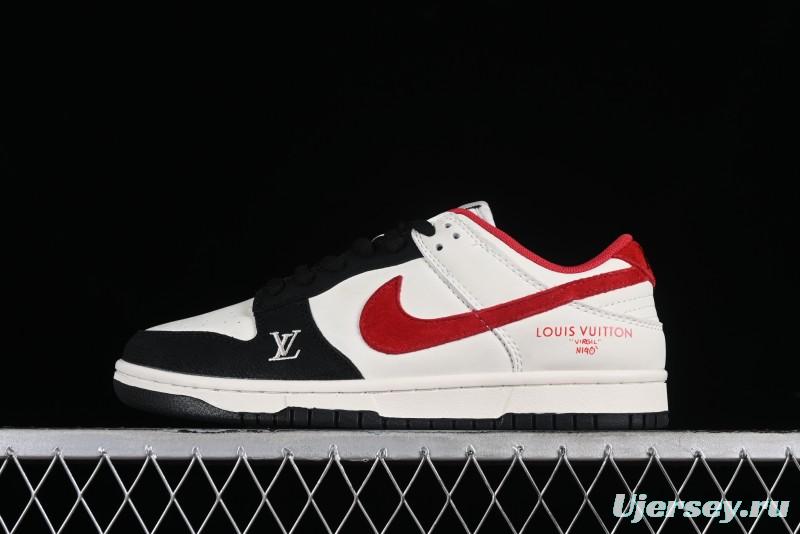 Nike SB Dunk Low LV Collaboration - Beige Black Red Glow in the Dark Anniversary High-End Custom Low-Top Casual Skate Shoes - JH8035-931