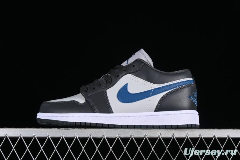 Nike Air Jordan 1 Low AJ1 Black Grey Blue Swoosh Low-Top Lifestyle Basketball Shoes - DC0774-040