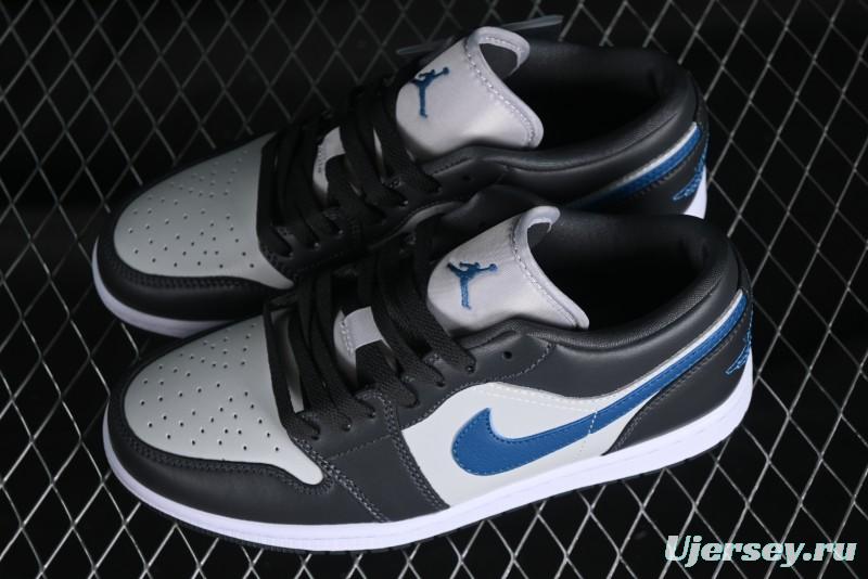 Nike Air Jordan 1 Low AJ1 Black Grey Blue Swoosh Low-Top Lifestyle Basketball Shoes - DC0774-040