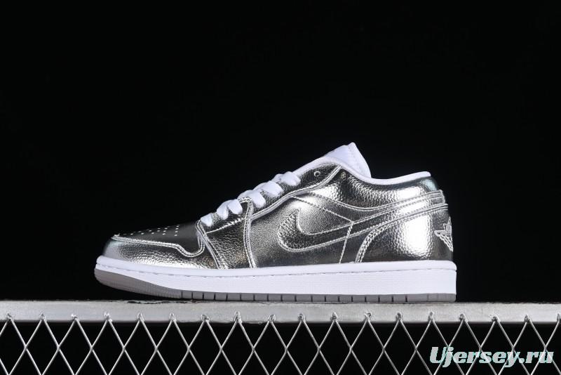 Nike Air Jordan 1 Low "Metallic Silver" Casual Sneakers with Metallic Accents - FN5030-001