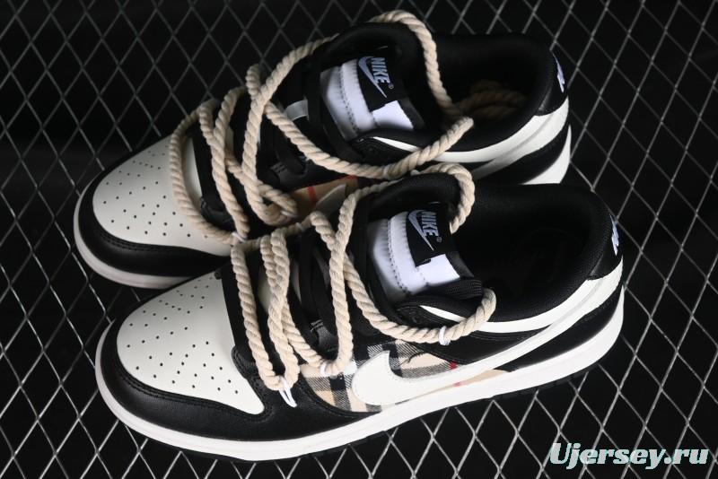 Nike Dunk Low SB Deconstructed Lace-Up Casual Sneakers with Scottish Plaid and Hemp Rope Design - DD1391-100