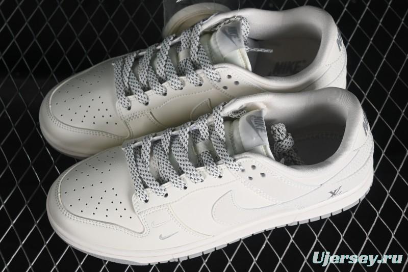 Nike SB Dunk Low LV Collaboration - Double Swoosh Beige Grey Anniversary High-End Custom Low-Top Casual Sneakers - FC2025-306