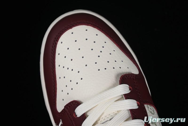 Louis Vuitton x Nike Dunk Low Customized Sneakers - Burgundy with Silver Swoosh SB Low Top Casual Skate Shoes - FC1688-188