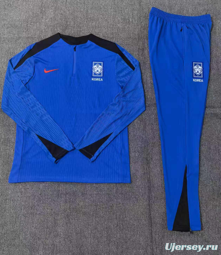 2024 Kids South Korea Blue Half Zipper Jacket+Long Pants