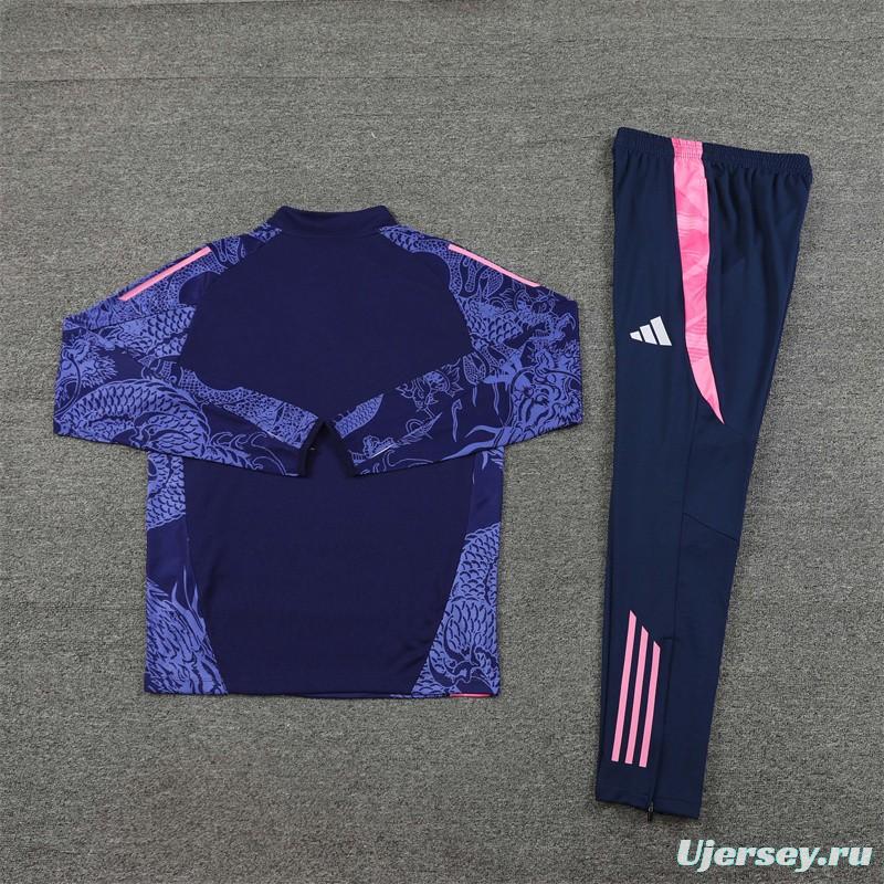 24/25 Real Madrid Navy Dragon Half Zipper Jacket+Long Pants