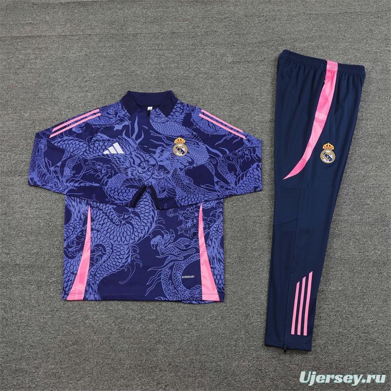 24/25 Real Madrid Navy Dragon Half Zipper Jacket+Long Pants