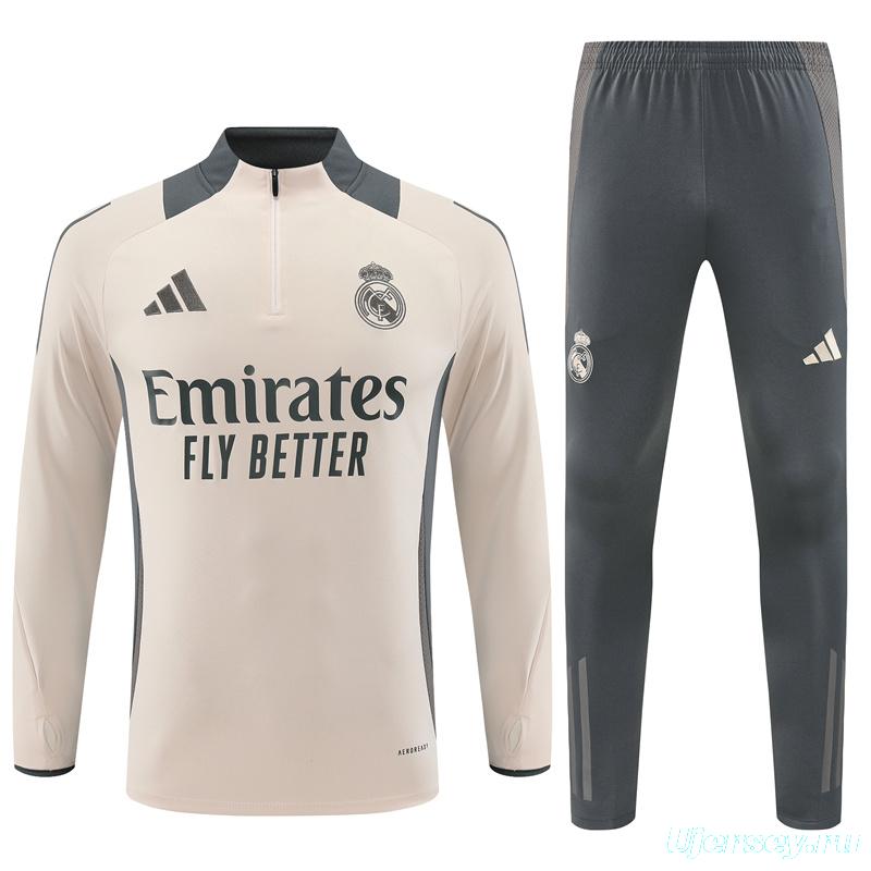 24/25 Real Madrid Khaki Half Zipper Jacket+Long Pants