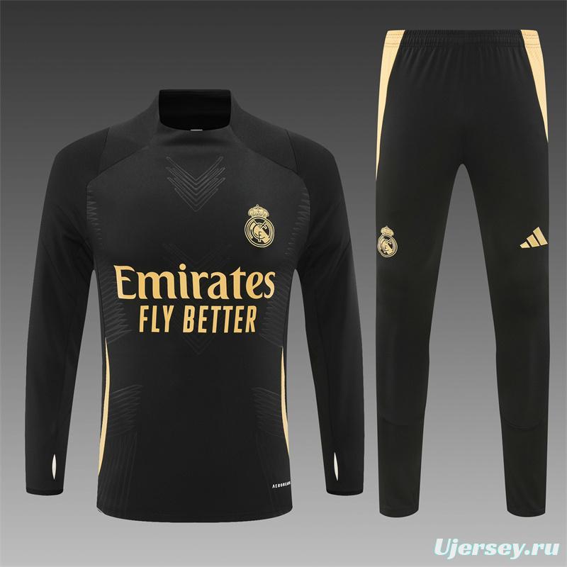 24/25 Real Madrid Black/Golden Half Zipper Jacket+Long Pants