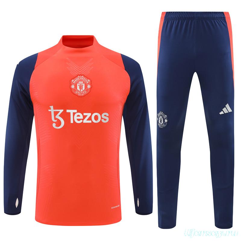 24/25 Manchester United Orange/Navy Half Zipper Jacket+Long Pants