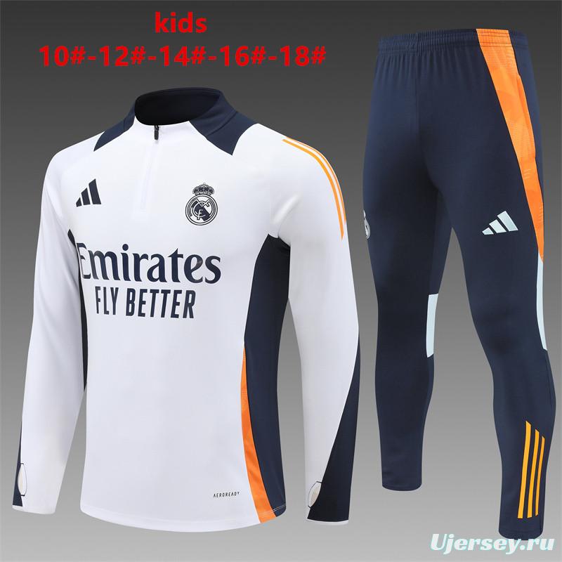 24/25 Kids Real Madrid White Half Zipper Jacket+Long Pants