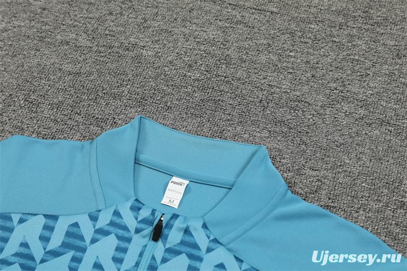 24/25 Olympique Marseille Blue Grid Half Zipper Jacket+Long Pants