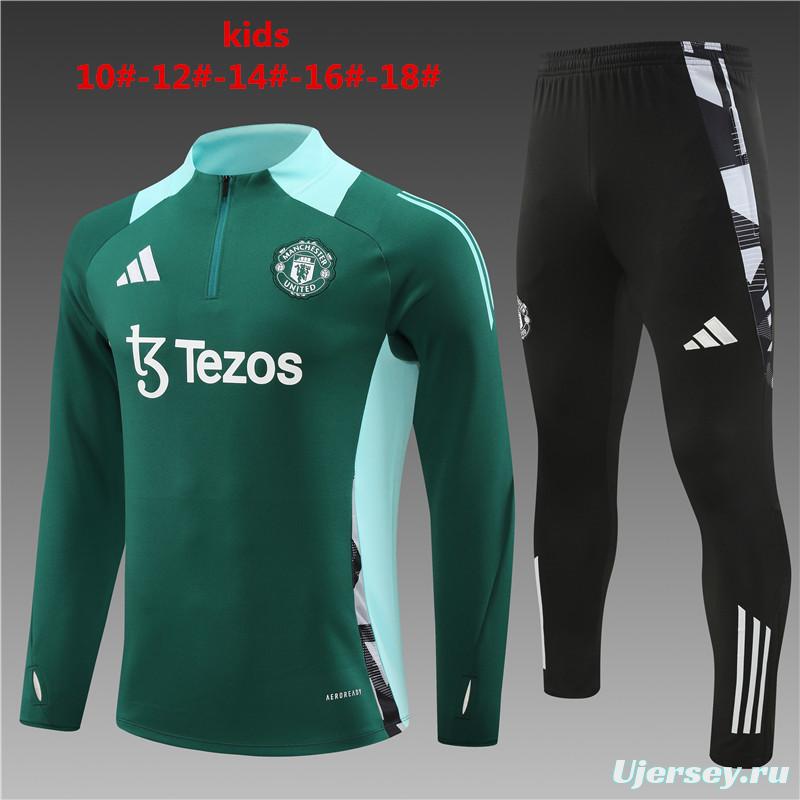 24/25 Kids Manchester United Green Half Zipper Jacket+Long Pants