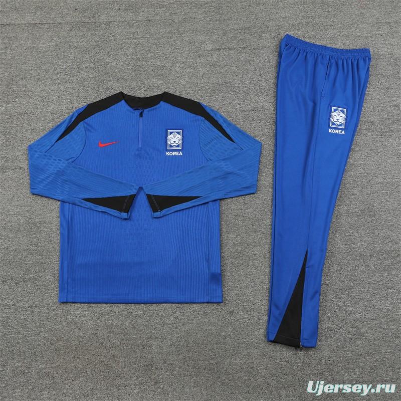 2024 South Korea Blue Half Zipper Jacket+Long Pants