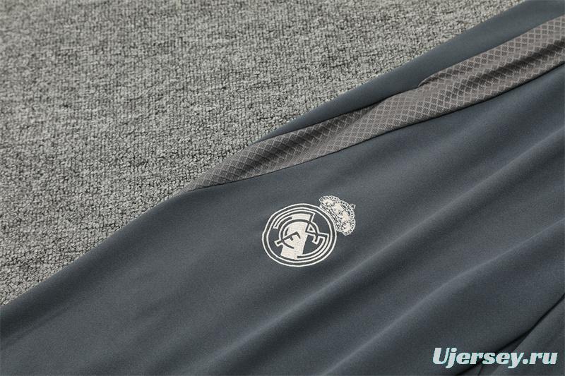 24/25 Real Madrid Grey/Khaki Half Zipper Jacket+Long Pants