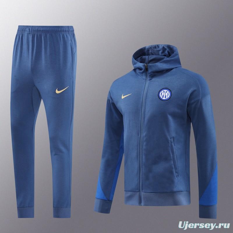 24/25 Inter Milan Blue Hoodie Full Zipper Jacket +Long Pants