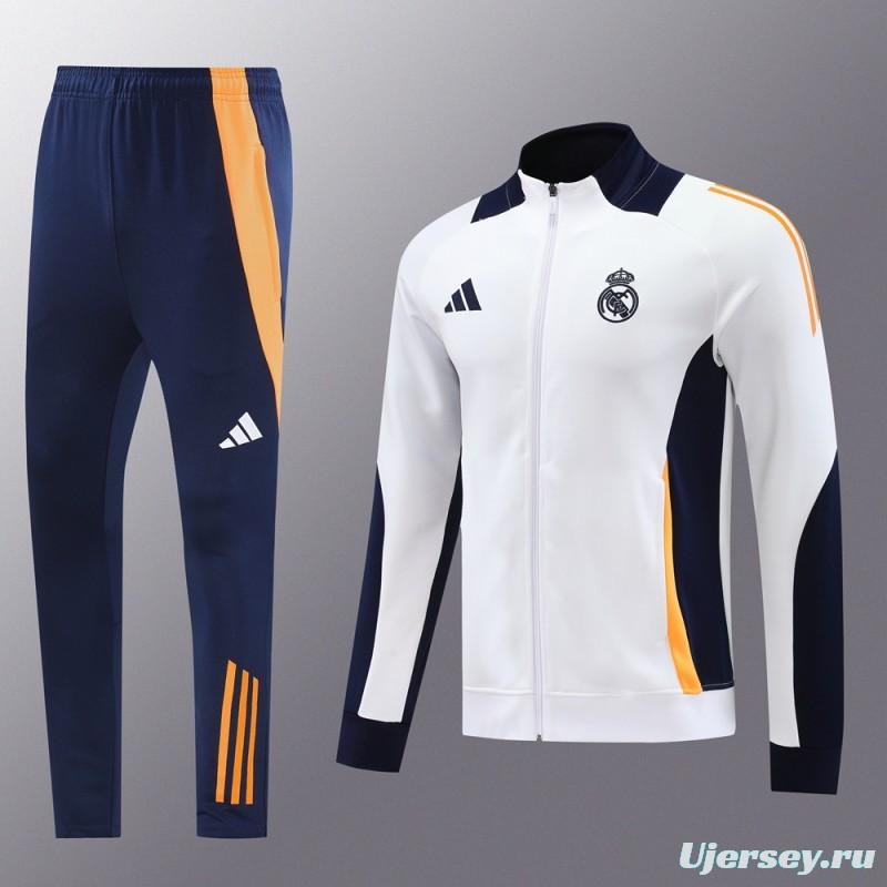 24/25 Real Madrid White Full Zipper Jacket +Long Pants