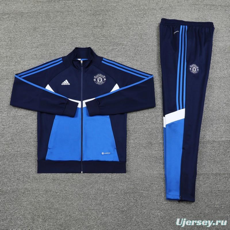 24/25 Manchester United Navy/Blue Full Zipper Jacket +Long Pants