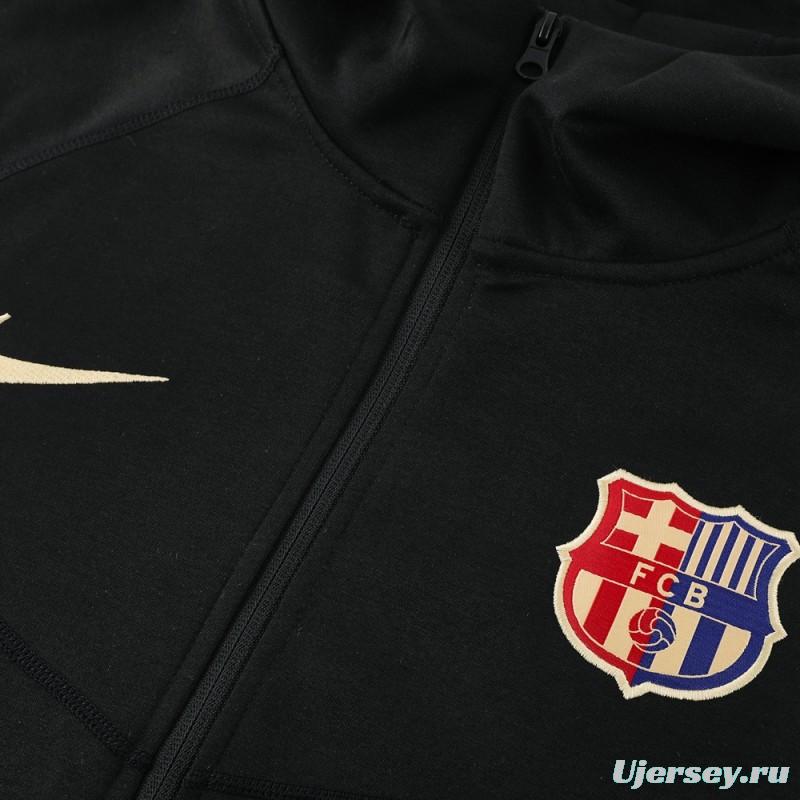 24/25 Barcelona Black Hoodie Full Zipper Jacket +Long Pants