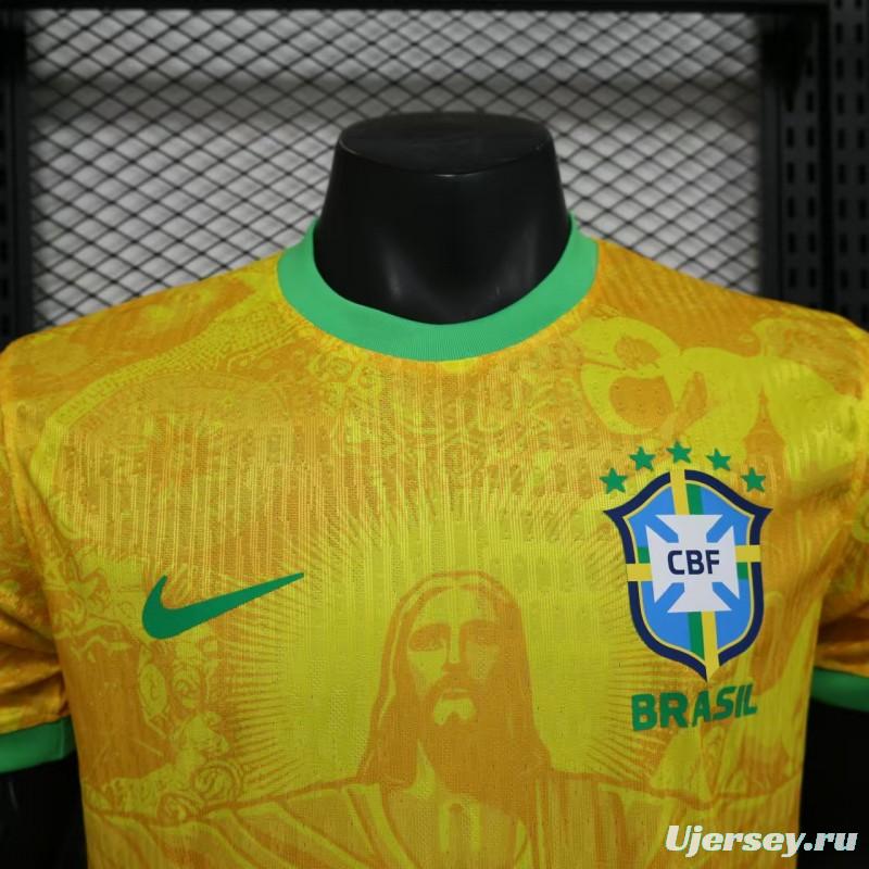 Player Version 2024 Brazil Christ Yellow Goalkeeper Special Jersey