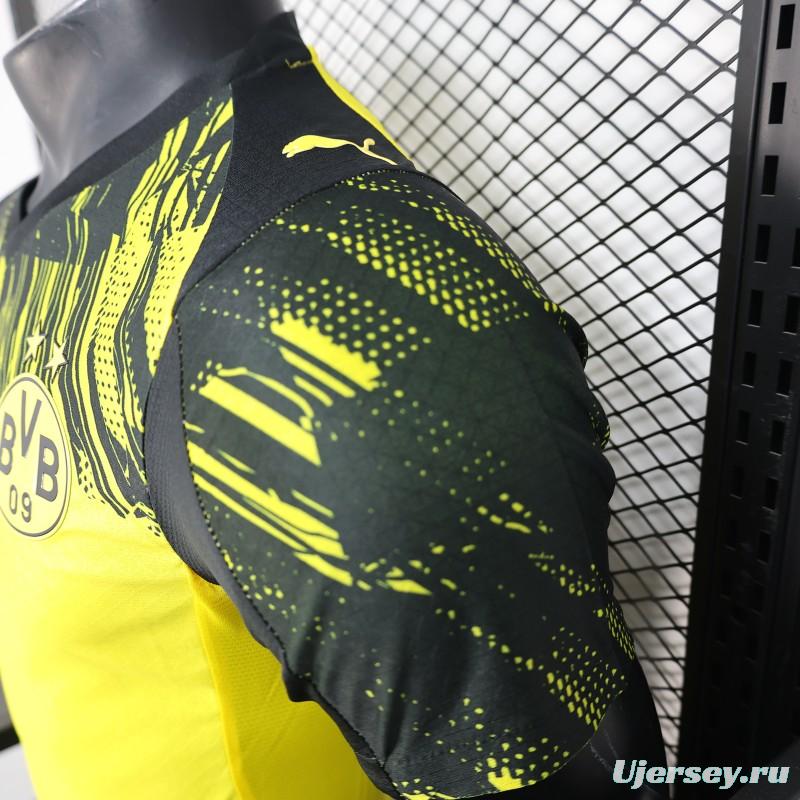 Player Version 25/26 Borussia Dortmund Home Yellow with Black Brush Stroke Jersey